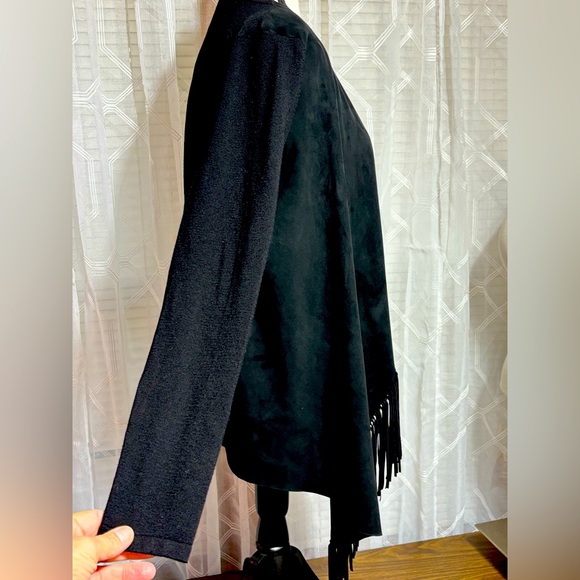 INC International Concepts Black women’s M Faux-mole skin fringe long sleeve - Picture 6 of 9